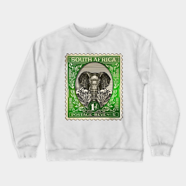 African Elephant Stamp Crewneck Sweatshirt by Marike Korting Art